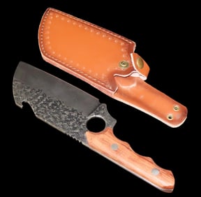 11.5" Home-Made Hand Crafted Cleaver with Hand Made Leather Sheath