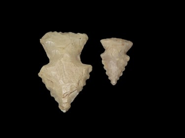 Grouping of 2 Serrated Arrowheads Found by Walter Johnson in Seneca, Illinois, Across From Skrivany