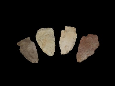 Grouping of 4 Arrowheads Found by Geoff Sandt in St. Louis Co. Missouri, Known as the Rockhunter on
