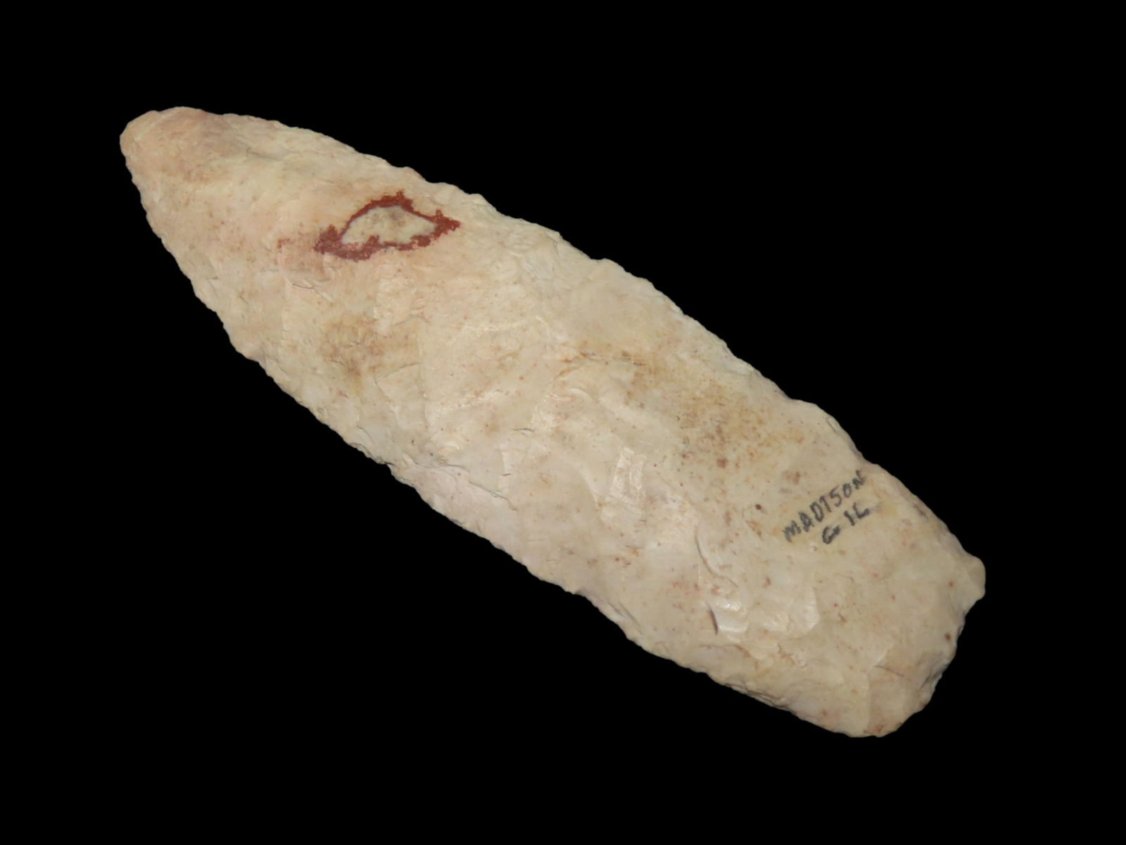 3 15/16" x 1 1/8" Karnak Stemmed/Angostura, Dickey COA, found in Madison Co., Illinois, Ex Bill (1 of 9)