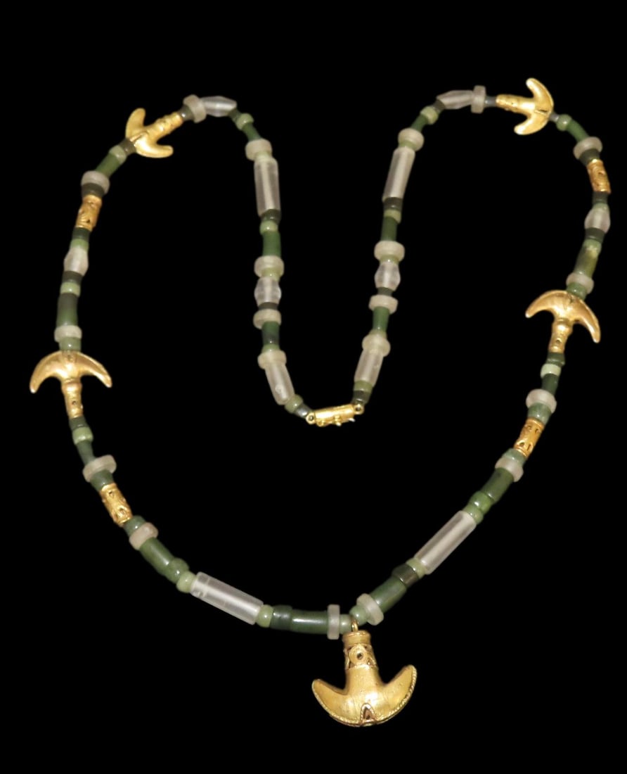 25" Pre-Columbian Necklace, Motley COA, Tumbaga Spacer Beads and Tumi Knife Effigy Pendants, with (1 of 9)