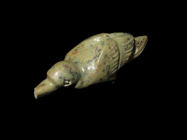 1 7/8" x 11/16" Pre-Columbian Sitting Bird Effigy Pendant, Motley COA, made of Green Jadeite, found