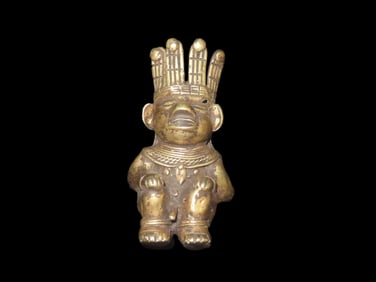 2 13/16" x 1 1/2" Pre-Columbian Male Human Effigy Talisman or Totem, Motley COA, Tumbaga, found in