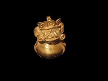 1 5/8" x 7/8" Pre Columbian Tairona Tumbaga Human Effigy Bell Figurine Pendant Made From Gold/Copper