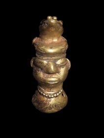 2 3/4" x 1 1/8" Pre-Columbian Tumbaga Figure-Man wearing Alligator Headdress, Motley COA, found in