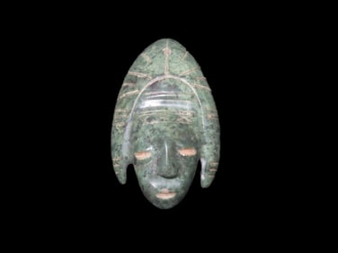 1 5/8" x 2 1/2" Pre-Columbian Jade Human Effigy Maskette Pendant, Motley COA, found in Guatemala, Ex