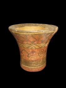 6 3/8" x 6" Pre-Columbian Narino Painted Pottery Vessel, found in Ecuador