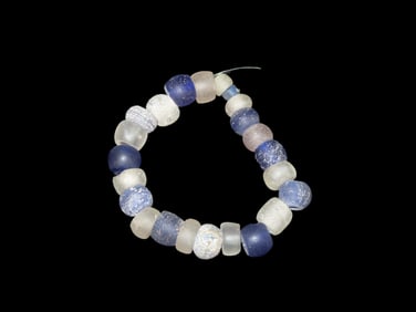 3" wide Strand Of Dutch Blue And White Glass Trade Beads 1700-1800's
