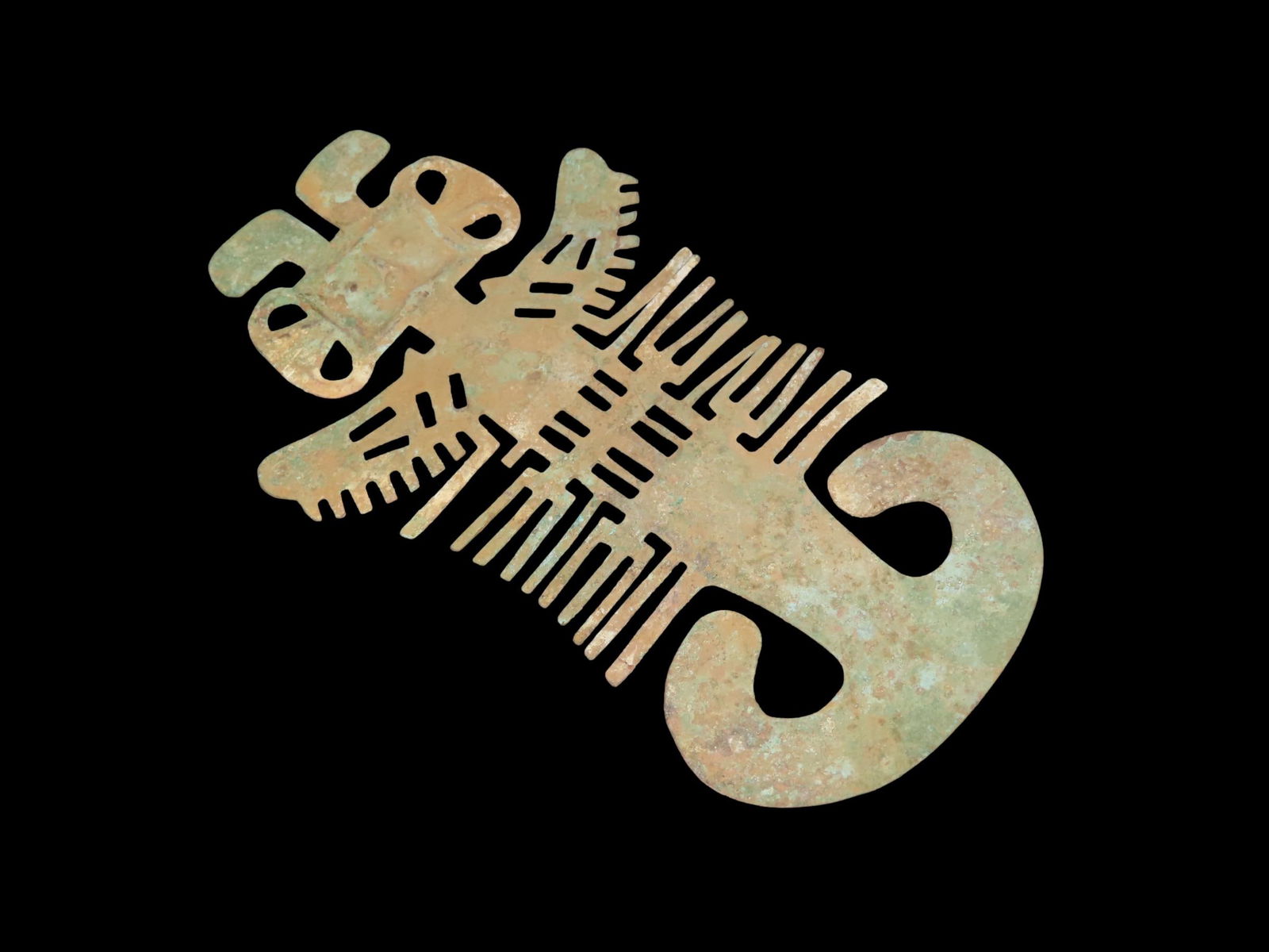 8 1/2" x 4 3/4" Pre-Columbian Copper Zoomorphic Effigy Tumi Knife, Motley COA, found in Peru, Ex (1 of 7)