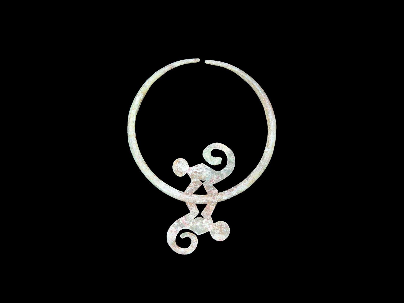 2" x 2 3/4" Copper Nose Ornament/Decoration feat. Monkeys, Motley COA, found in South America, Ex (1 of 7)