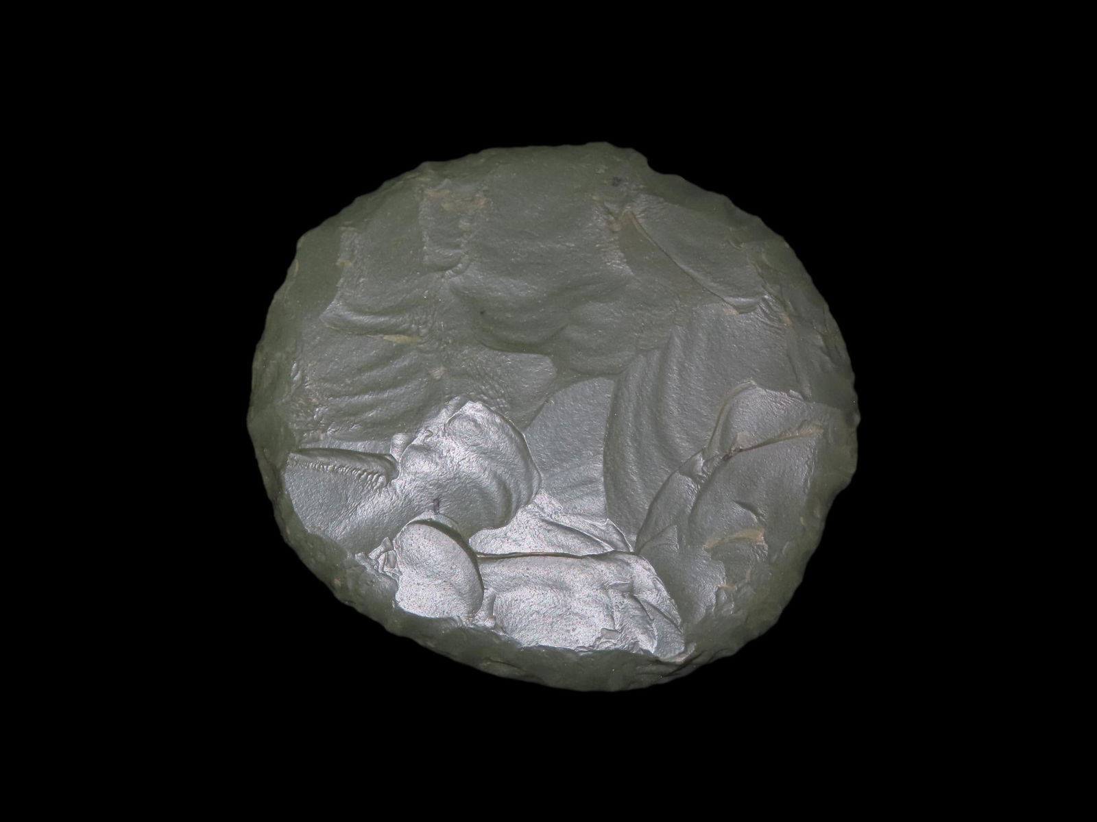 2 7/8" Extremely Rare African Neolithic Tenerian Culture Green Jasper Sun Disc/Game Flint, Exposed S (1 of 5)