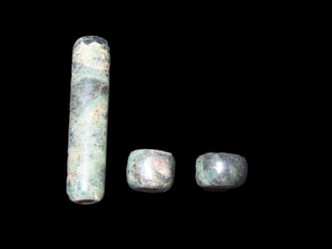 Set Of 3 Pre Columbian Jade Beads
