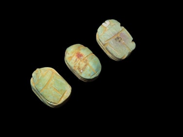 Set Of 3 Egyptian Scarab Beetle Beads 19th Century