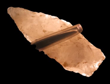 1 3/8" x 5/8" Quartzite Holmes Pt, found at The Beaver Site on the Marvin Farm in Attleboro,