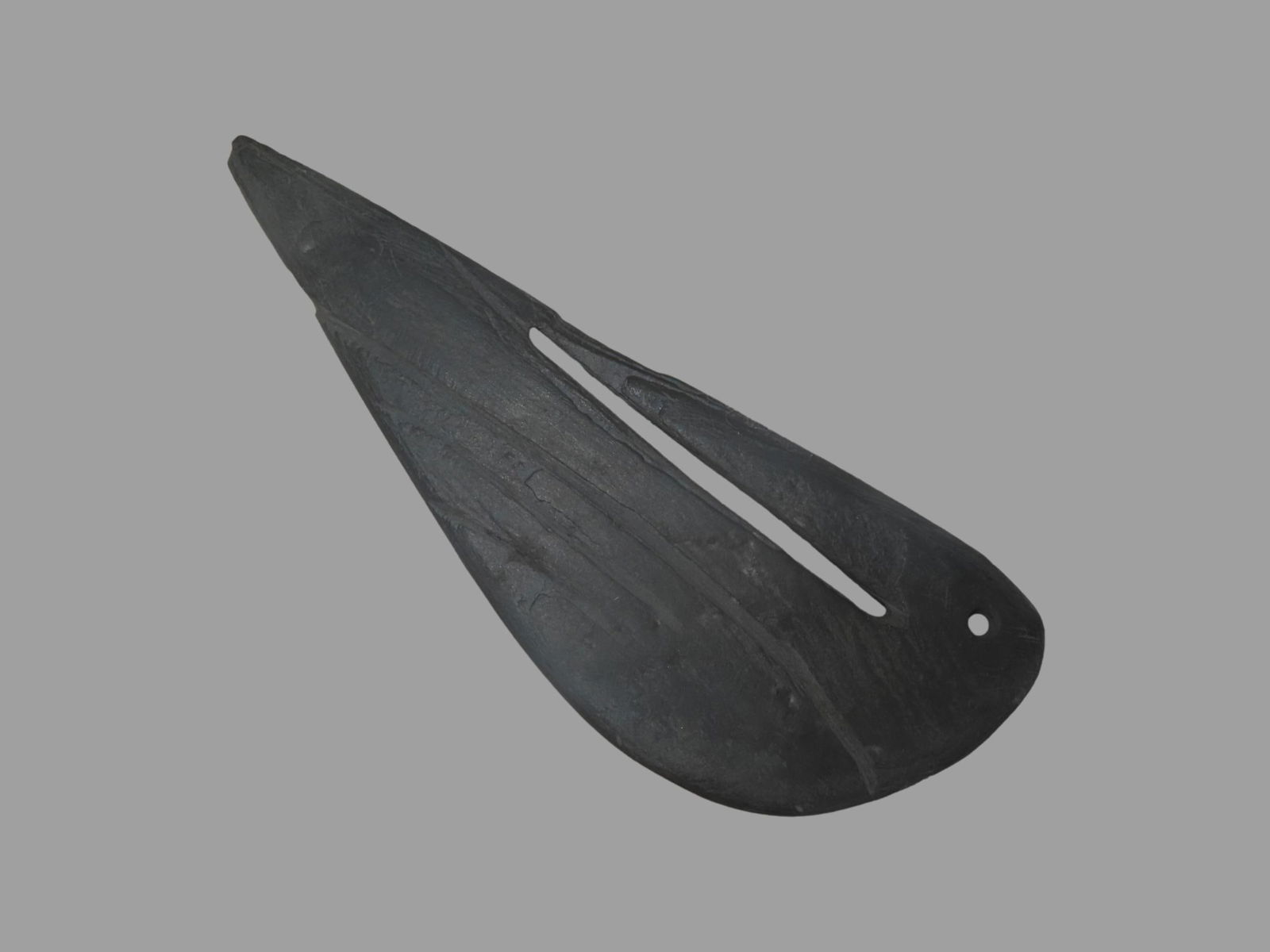 5 3/4" x 2 1/8" Slate Heron Effigy Pendant, found at The Beaver Site on the Marvin Farm in (1 of 6)