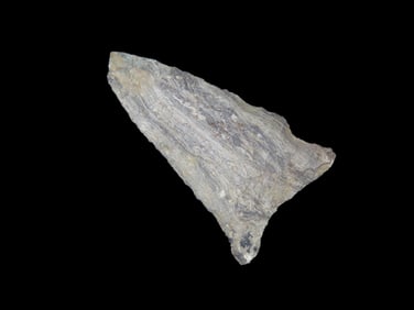 1 3/4" x 1 1/16" Striped Rhyolite Hardaway, Late Paleo 9500-8000 BP,  found at The Beaver Site on