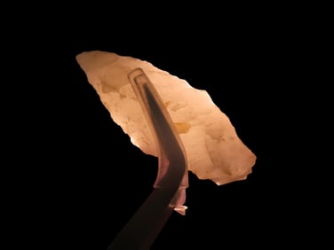 1 3/4" x 5/8" Fish Spear Crystal Quartz Pt, found at The Beaver Site on the Marvin Farm in