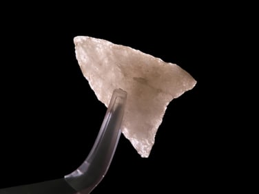 1 1/4" x 5/8" Late Paleo Crystal Quartz Alamance/Clovis, 12,000-10,000 BP, found at The Beaver Site