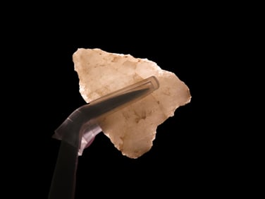 1 1/8" x 15/16" Late Paleo Crystal Quartz Alamance/Clovis, 12,000-10,000 BP found at The Beaver Site