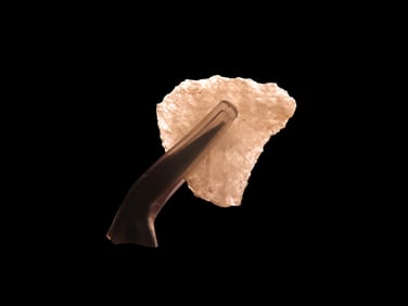 3/4" x 11/16" Late Paleo Crystal Quartz Alamance/Clovis, 12,000-10,000 BP, found at The Beaver Site