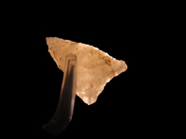 1 1/16" x 1/2" Late Paleo Crystal Quartz Alamance/Clovis, 12,000-10,000 BP, found at The Beaver Site