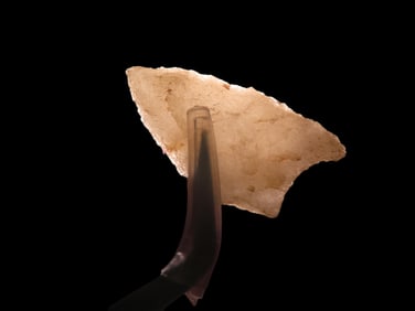 1 3/16" x 3/4" Late Paleo Crystal Quartz Alamance/Clovis, 12,000-10,000 BP, found at The Beaver Site