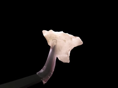 1 1/16" x 3/4" Late Paleo Crystal Quartz Alamance/Clovis, 12,000-10,000 BP, found at The Beaver Site