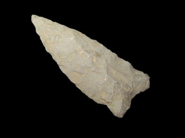 2" x 3/4" St. Albans Pt, Grey Rhyolite, found at The Beaver Site on the Marvin Farm in Attleboro,