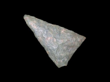 2" x 1" Clarksville Pt, Green Rhyolite, found at The Beaver Site on the Marvin Farm in Attleboro,