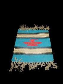 10" x 9 1/2" Native American Theme Hand Woven Textile, Features "Thunderbird" and Fringed