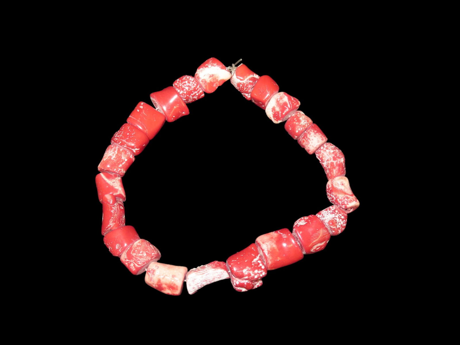 17" Strand of Rare Red and White Fossil Coral Beads, found in Tibet: 17" Strand of Rare Red and White Fossil Coral Beads, found in Tibet
