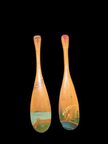 Pair of 16" Hand Painted Decorative Canoe Paddles from Northwest Coast