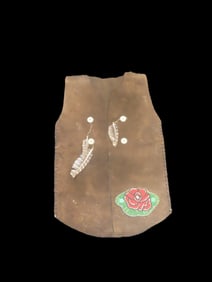 Native American Style Child's Leather Vest, Beaded Appliques and MOP Buttons