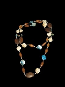 31" Wood bead and Shell Necklace