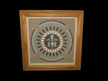 16" x 16" Native American Sand Art Framed And Signed