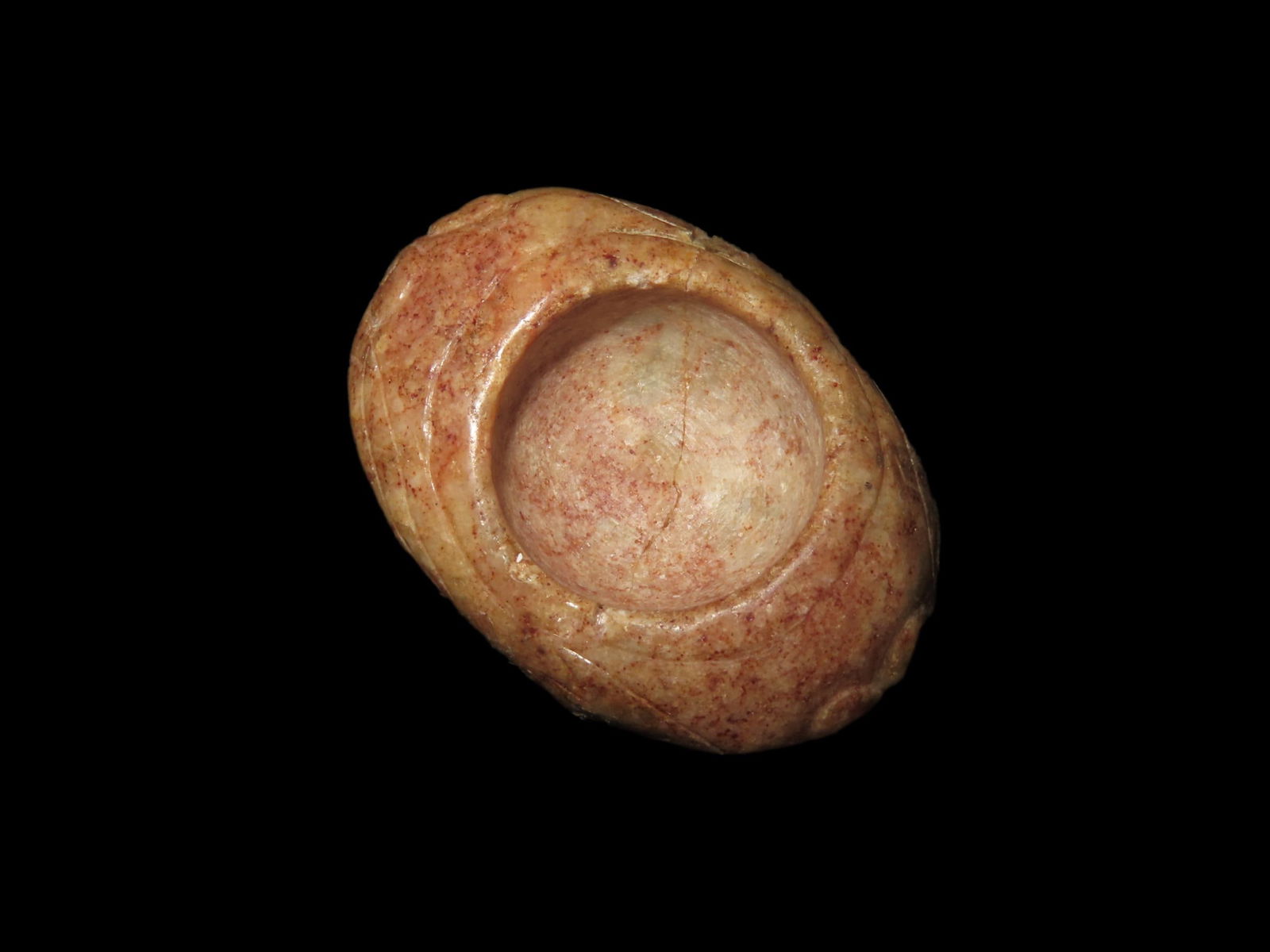 1 7/8" Jade Ink Bowl, Carved Relief, Hongshan Style, China: 1 7/8" Jade Ink Bowl, Carved Relief, Hongshan Style, China