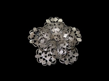 2" Fancy Filigree Silvertone Unmarked Brooch, South America