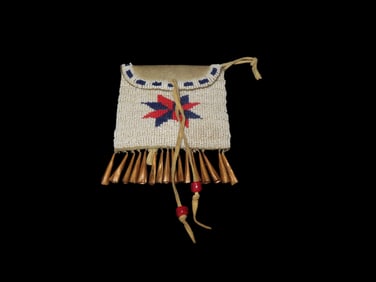 Hand Beaded Leather Bag with Copper Tinkler Fringe