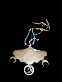 Hand Beaded Necklace with Etched Metal Pendant