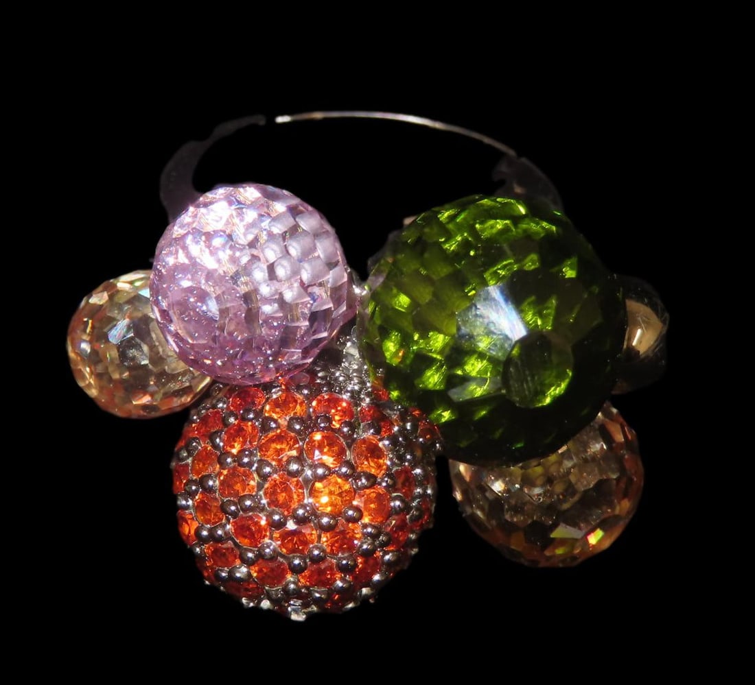 Gorgeous Cocktail Ring features a large Garnet Pave` Bead, and faceted Amethyst, Peridot, and (1 of 17)