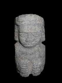 4 3/5" X 2 1/2" Pre-Columbian Aztec Style Cihuateotl goddess figure effigy made of volcanic rock.