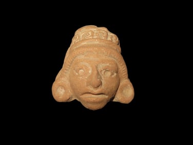 2" X 1 3/4" Pre-Columbian Mayan terracotta head, It dates from approximately 500-900 AD.