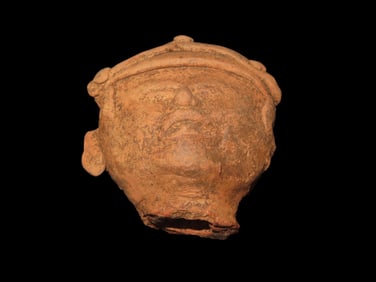 3" X 1/14" Pre-Columbian terracotta figure head, likely a fragment from a Mayan or central American