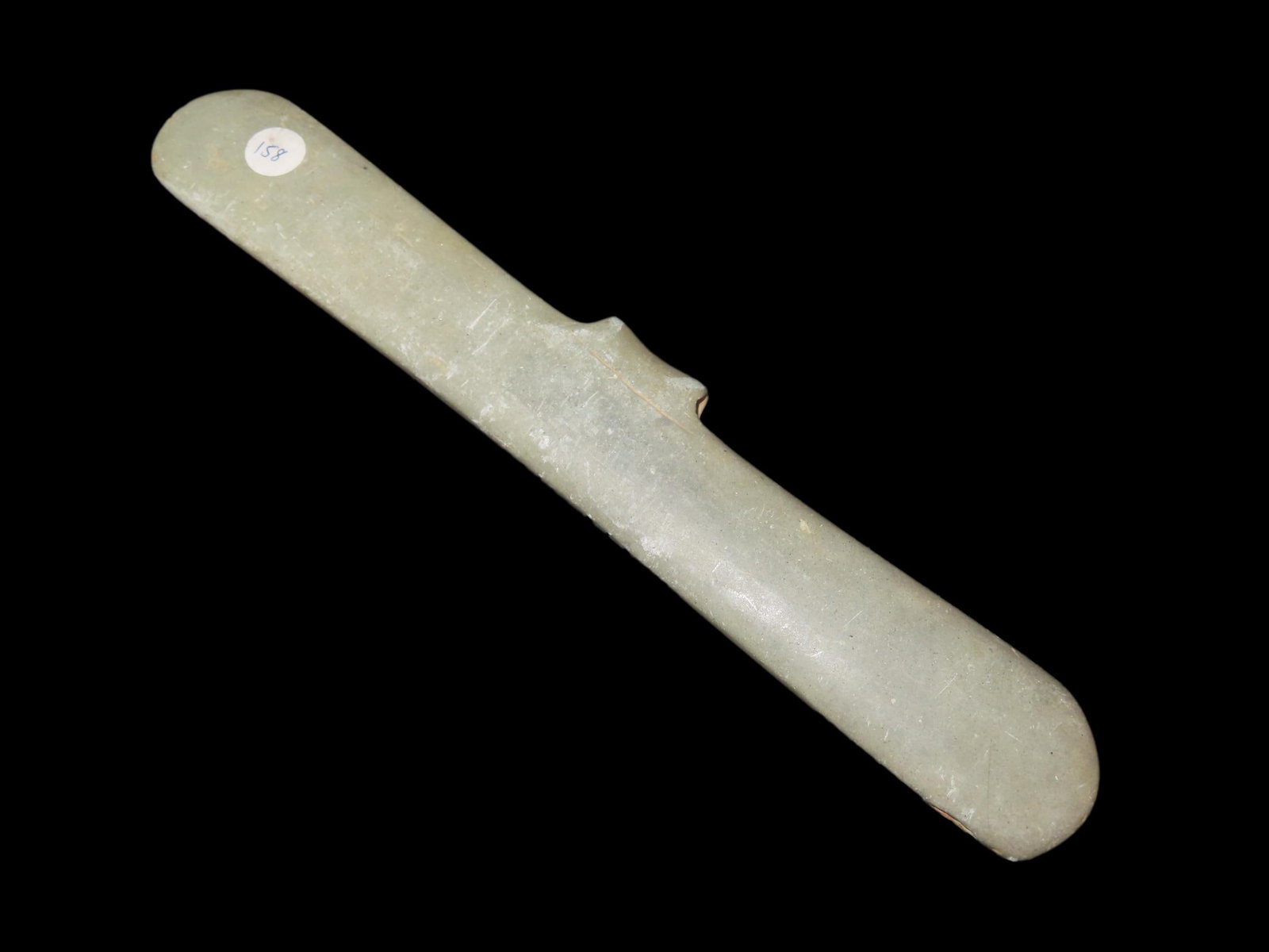 9 5/16" X 1 1/2" Pre-Columbian Tairona Jade Batwing Gorget, South America: 9 5/16" X 1 1/2" Pre-Columbian Tairona Jade Batwing Gorget, South America