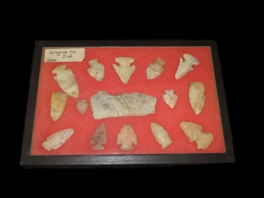 12 3/8" X 8 3/8" Frame of 15 Arrowheads from Wayne County IN.