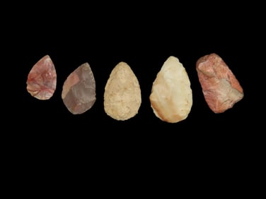 Group of 5 Excellent Leaf Blades/Scrapers, Great Colors and Flaking, found in Arkansas/Missouri