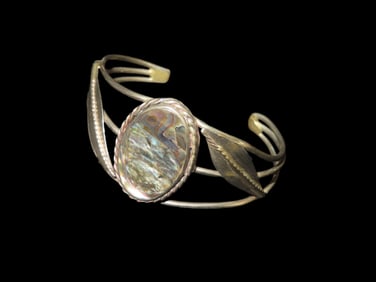 Antique Sterling Silver Abalone Cuff Bracelet, from Mexico