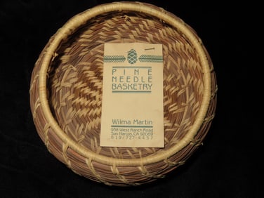 5" x 2" Pine Needle Basket, made by Wilma Martin, San Marcos, CA