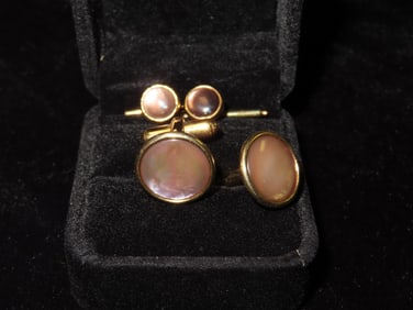 Vintage Mother of Pearl Cufflinks, with Matching Button Studs, made by Walter E Hayward Co.,