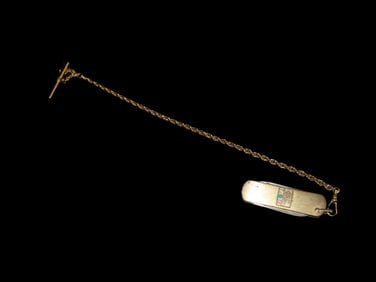 Vintage Service Award Watch Fob Pocket Knife/Nail File, on Chain, with 2 Diamonds & 1 Emerald,